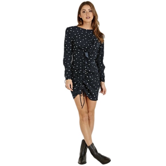 ASTR The Label Dresses & Skirts - ASTR The Label Navy Polka Dot Long Sleeve Dress